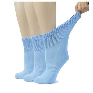 Hugh Ugoli Women's Diabetic Ankle Bamboo Thick Blue Socks, 3 Pairs Sz 6-9